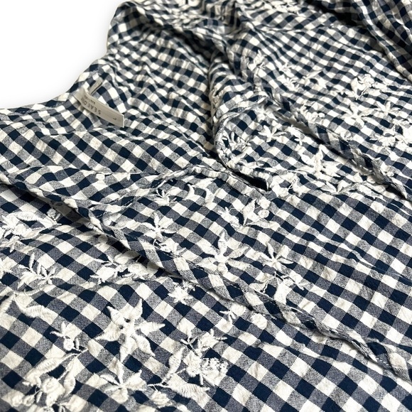 Seafolly Blue White Check Peasant Shirt Size Large Tassles Boho. - Picture 2 of 7